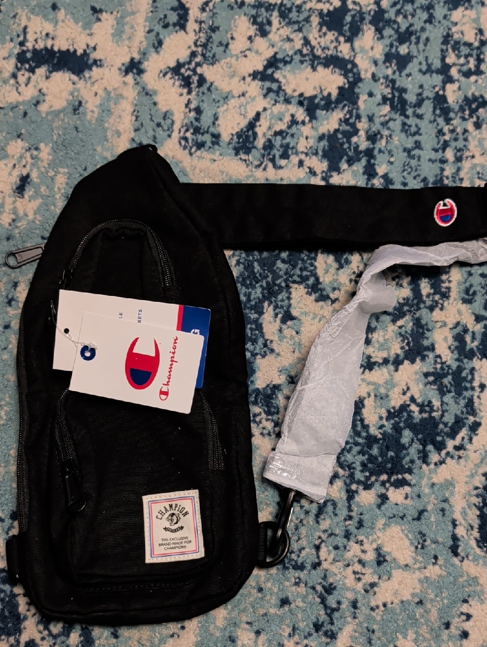 Champion Black Crossbody Sling Bag with Logo Patch Nwt